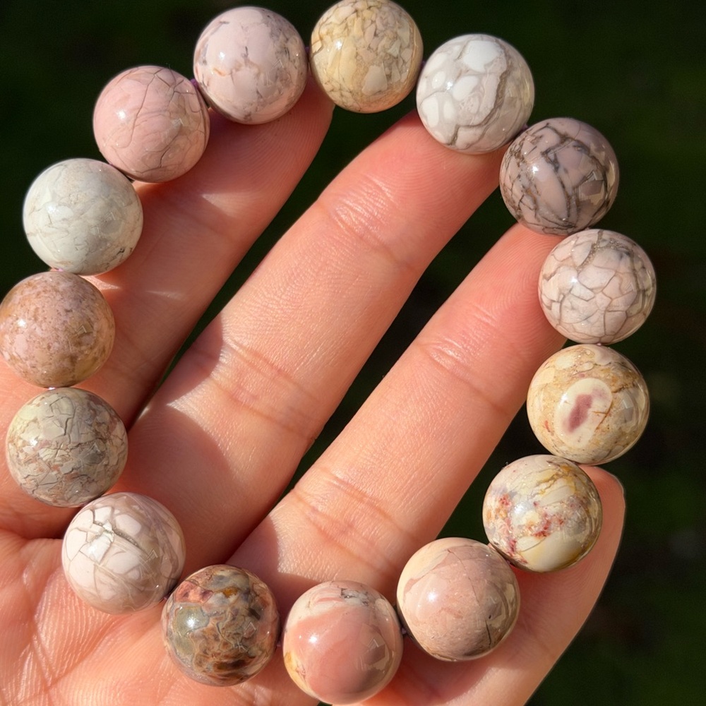 13.5mm 7 inches stretchable pink Alashan agate bracelet‎ 0741